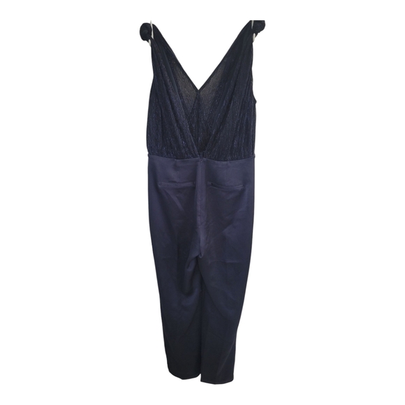 Reiss Margot Metallic & Satin Jumpsuit Navy Size 8 US - Picture 4 of 13